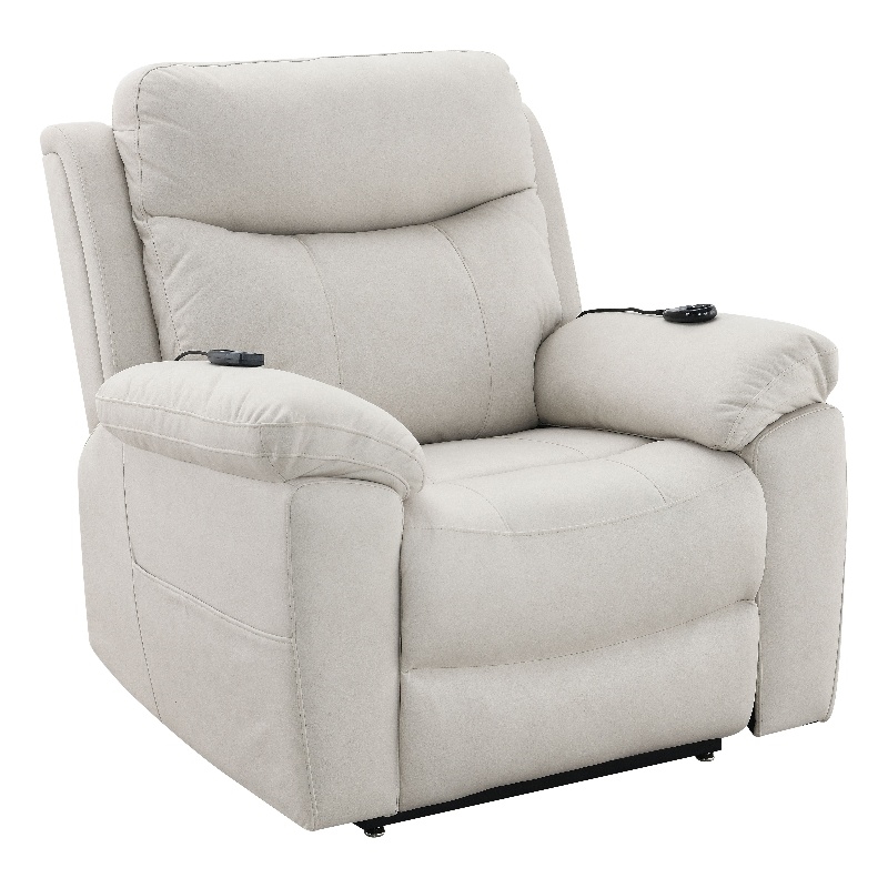Bowery Hill Microfiber Power Recliner with Lift and Massage in Beige