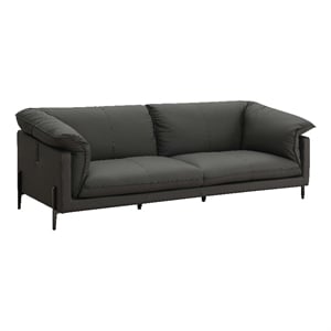 Bowery Hill Top Grain Leather Sofa with Metal Legs in Black