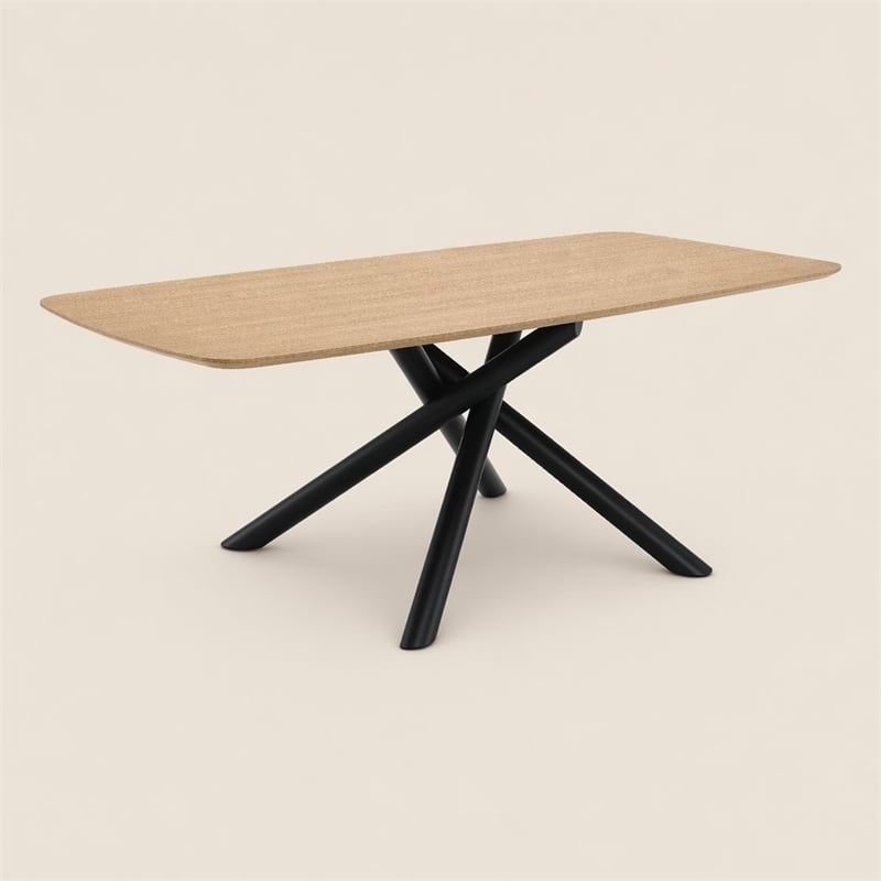 Bowery Hill Wood and Metal Rectangular Dining Table in Natural and Black