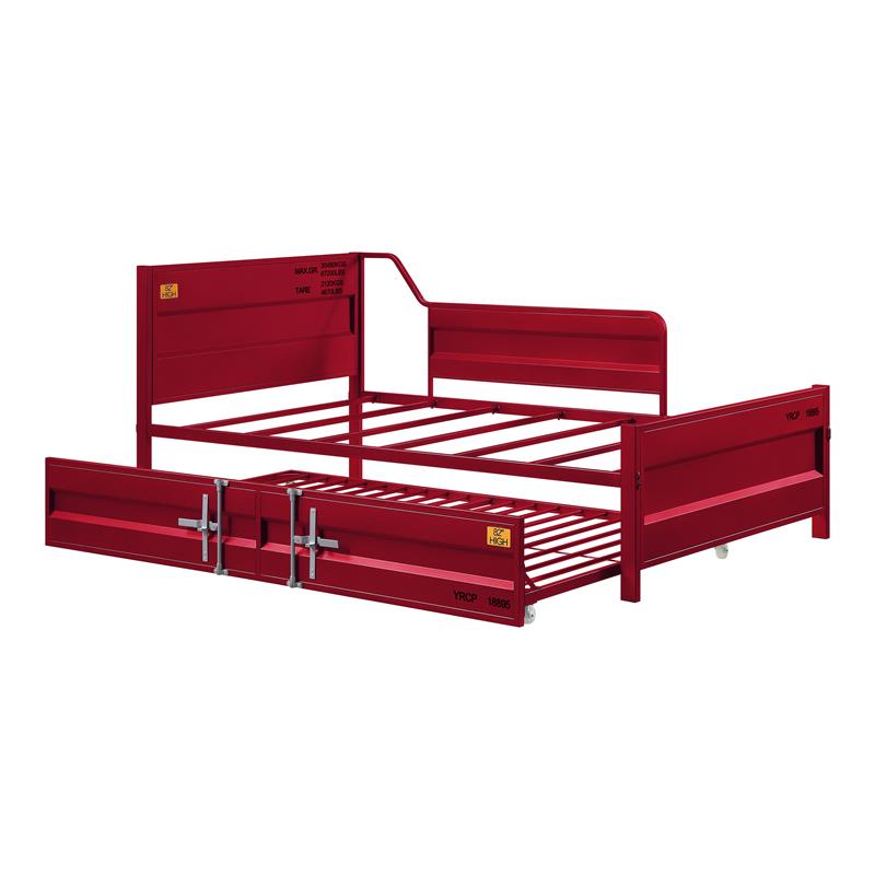 Bowery Hill Twin Cargo Daybed with Trundle in Red Metal Frame