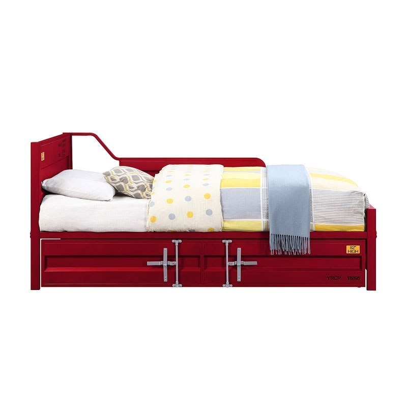 Bowery Hill Twin Cargo Daybed with Trundle in Red Metal Frame