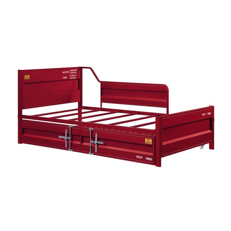 Bowery Hill Twin Cargo Daybed with Trundle in Red Metal Frame
