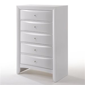 Bowery Hill 5-Drawer Wood Chest in White with Beveled Drawer Faces