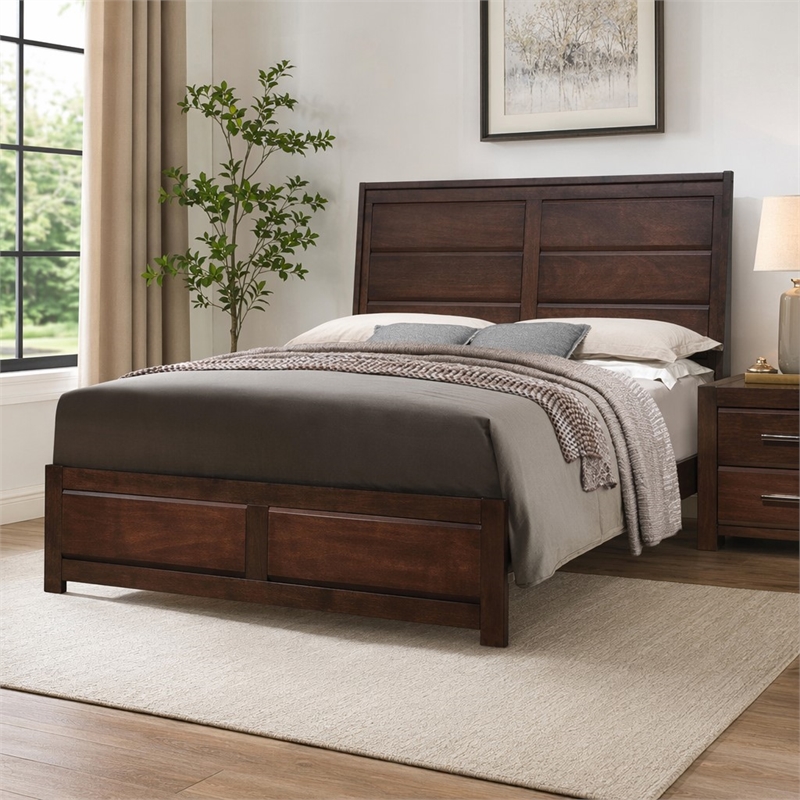Bowery Hill Queen Wood Panel Bed in Walnut Finish