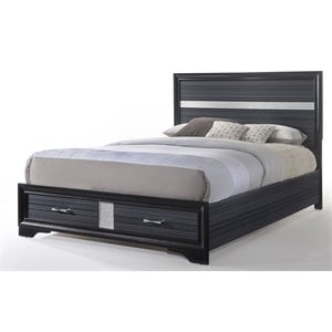 Bowery Hill Eastern King Storage Bed with Panel Headboard in Black Wood