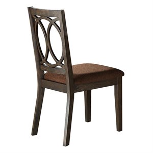 Bowery Hill Set of 2 Upholstered Wooden Side Chairs in Brown Fabric & Espresso