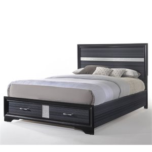 Bowery Hill Queen Storage Bed with Panel Headboard in Black Wood