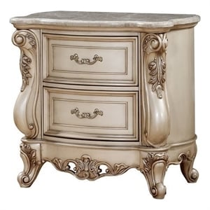 Bowery Hill 2-Drawer Wooden Nightstand with Marble Top in Golden Ivory