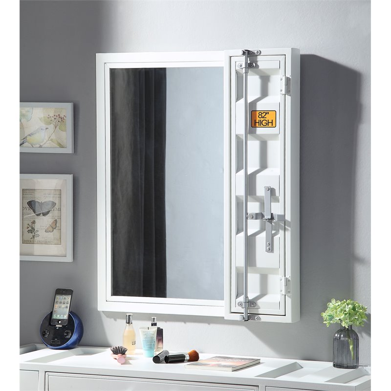 Bowery Hill Full-Length Metal Vanity Mirror with Storage in White