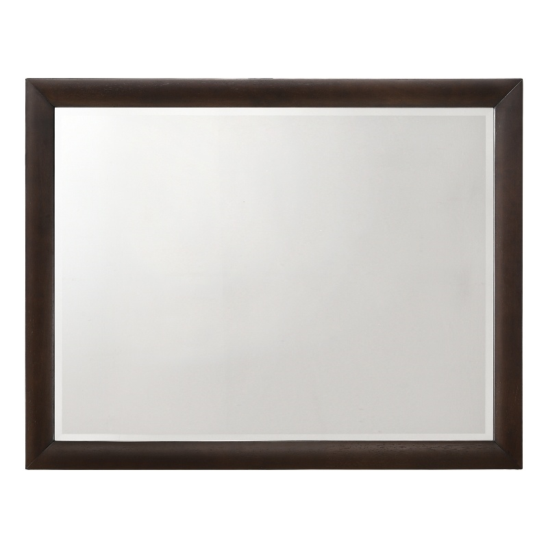 Bowery Hill Rectangular Wooden Wall Mirror with Beveled Edge in Dark Merlot