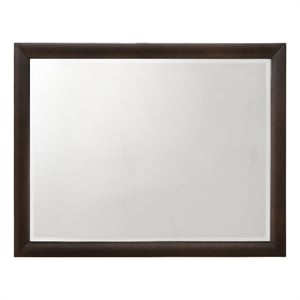 Bowery Hill Rectangular Wooden Wall Mirror with Beveled Edge in Dark Merlot