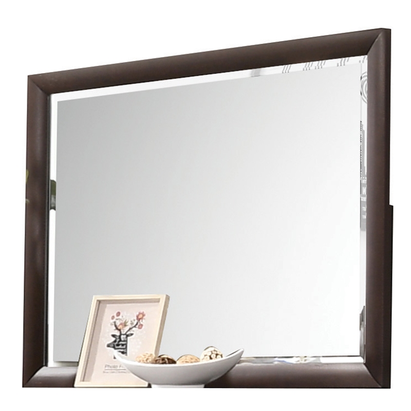 Bowery Hill Rectangular Wooden Wall Mirror with Beveled Edge in Dark Merlot