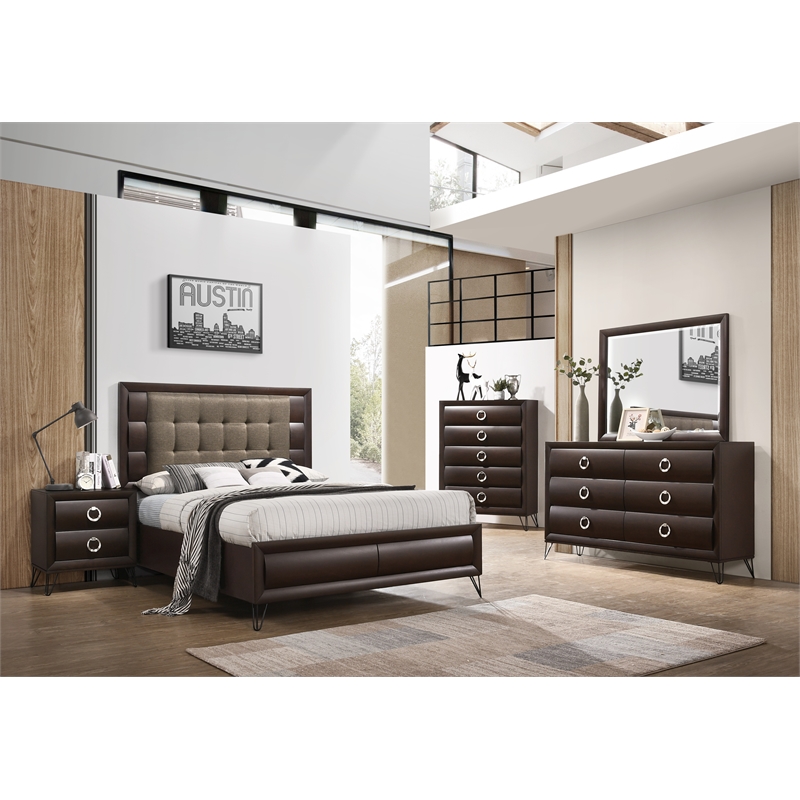 Bowery Hill Rectangular Wooden Wall Mirror with Beveled Edge in Dark Merlot