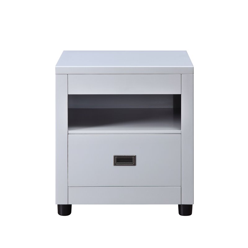 Bowery Hill 1-Drawer Wooden End Table with Open Compartment in Dove Gray