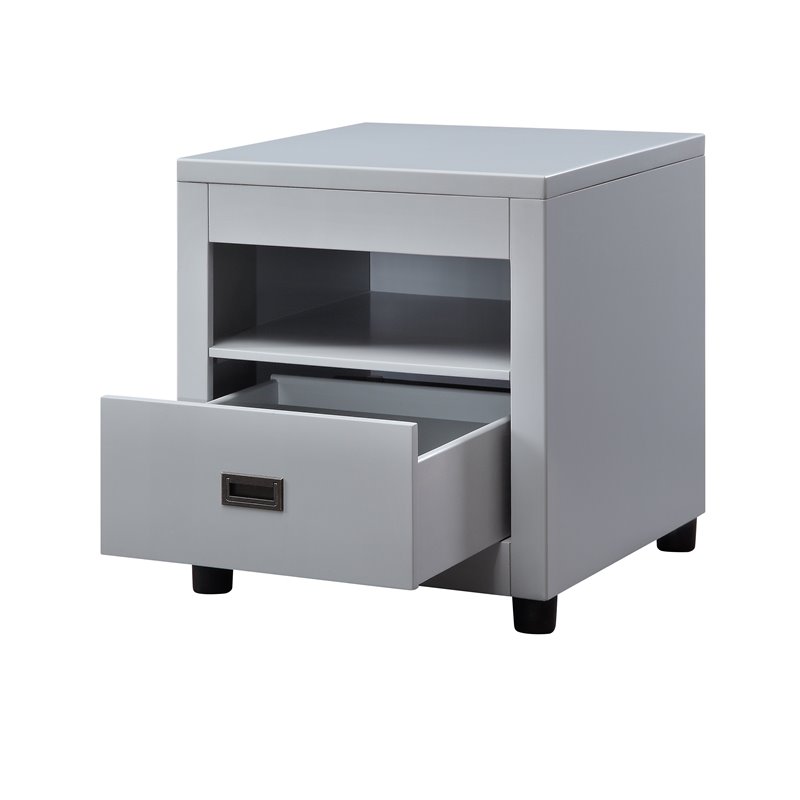 Bowery Hill 1-Drawer Wooden End Table with Open Compartment in Dove Gray