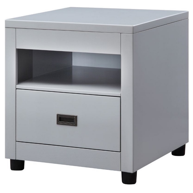 Bowery Hill 1-Drawer Wooden End Table with Open Compartment in Dove Gray