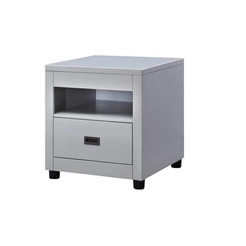 Bowery Hill 1-Drawer Wooden End Table with Open Compartment in Dove Gray