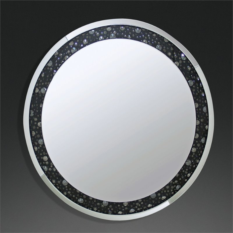 Bowery Hill Round Beveled Wall Mirror with Crystal Inserts in Mirrored