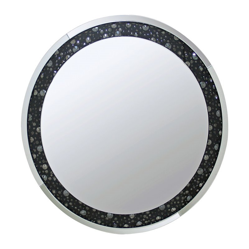 Bowery Hill Round Beveled Wall Mirror with Crystal Inserts in Mirrored