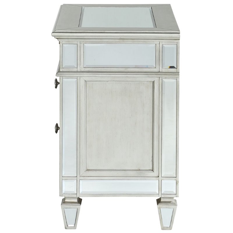 Bowery Hill 3-Drawer Nightstand with Sunburst Trim in Silver Mirrored