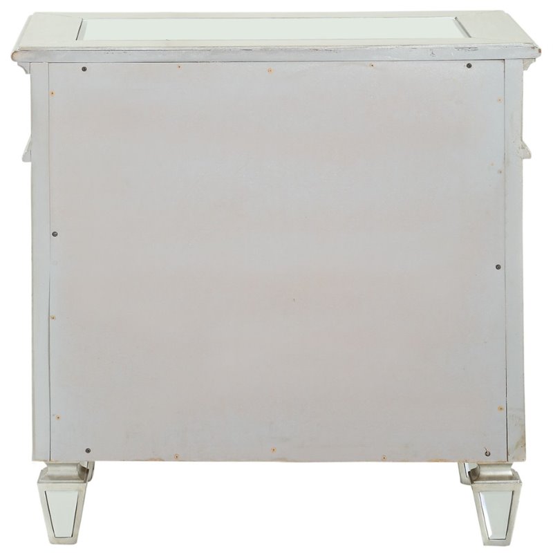 Bowery Hill 3-Drawer Nightstand with Sunburst Trim in Silver Mirrored