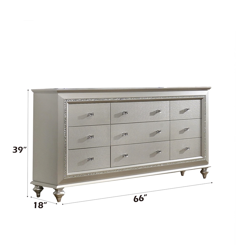 Bowery Hill Rectangular Wood 9-Drawer Dresser in Champagne White