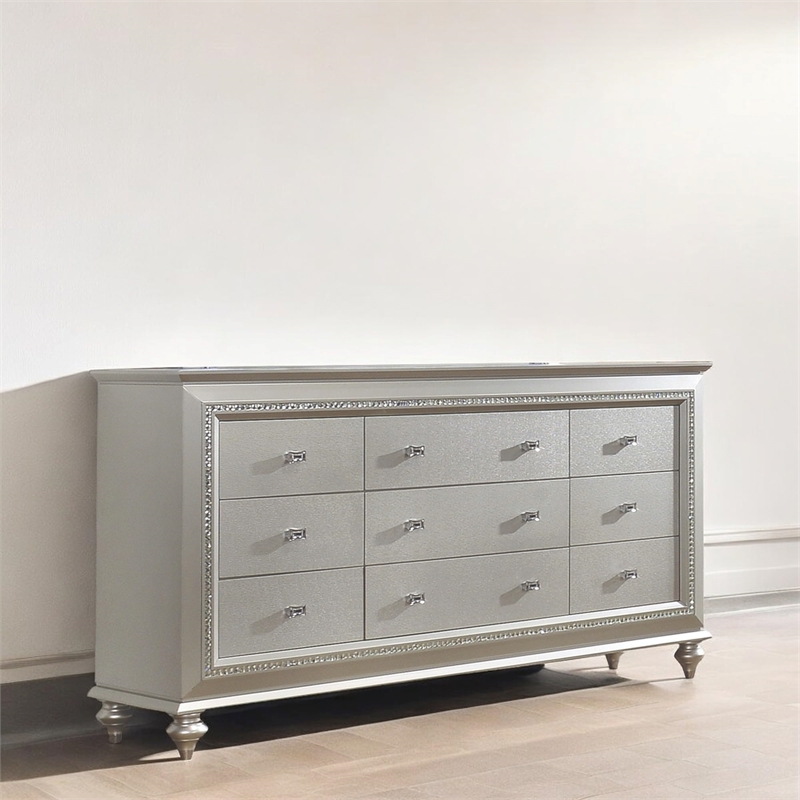 Bowery Hill Rectangular Wood 9-Drawer Dresser in Champagne White