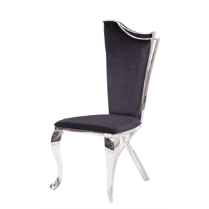 Bowery Hill Padded Side Chair Set of 2 in Black Fabric and Stainless Steel