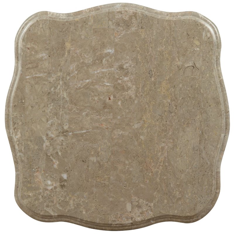 Bowery Hill Square Scalloped Marble Top End Table in Golden Ivory