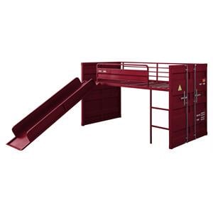 Bowery Hill Twin Metal Loft Bed with Ladder and Slat System in Red