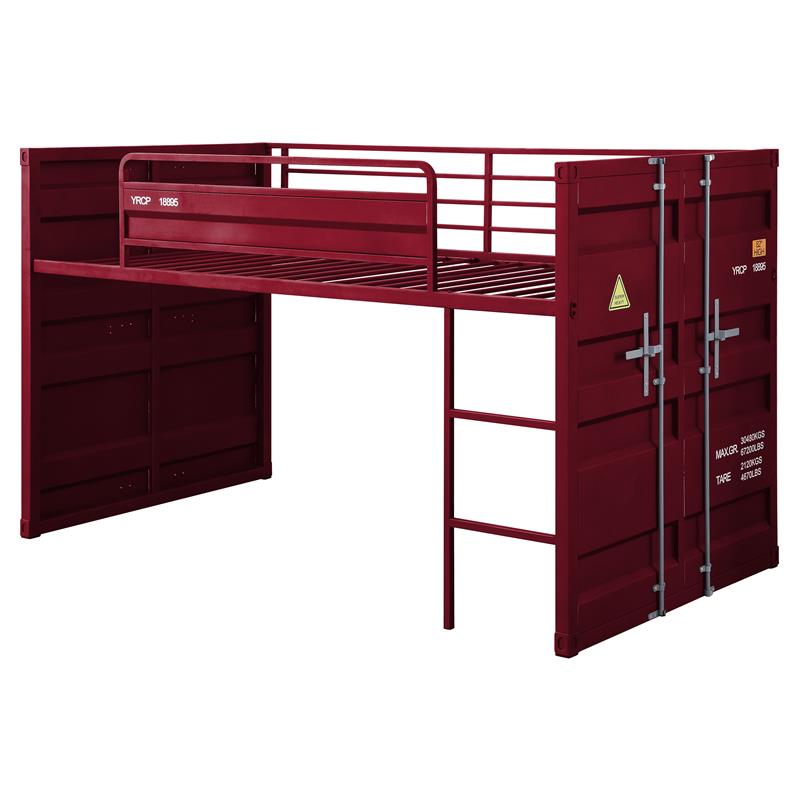 Bowery Hill Twin Metal Loft Bed with Ladder and Slat System in Red