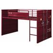 Bowery Hill Twin Metal Loft Bed with Ladder and Slat System in Red