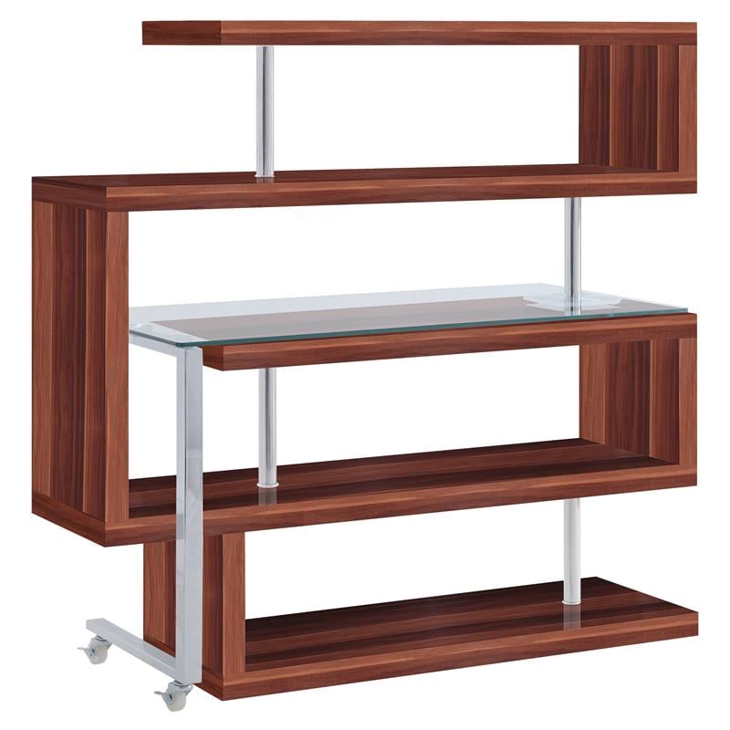 Bowery Hill Glass Top Writing Desk in Chrome and Walnut High Gloss