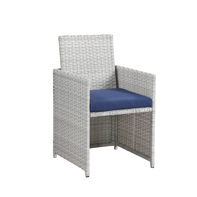 Bowery Hill 9-Piece Patio Set with Glass Table in Blue Fabric and Wicker