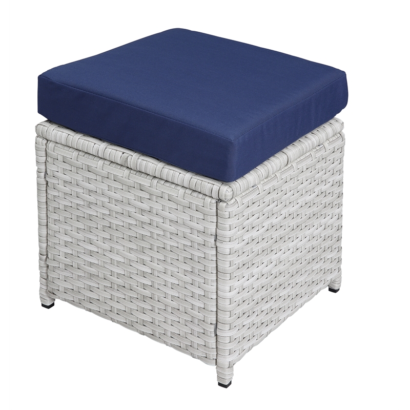 Bowery Hill 9-Piece Patio Set with Glass Table in Blue Fabric and Wicker