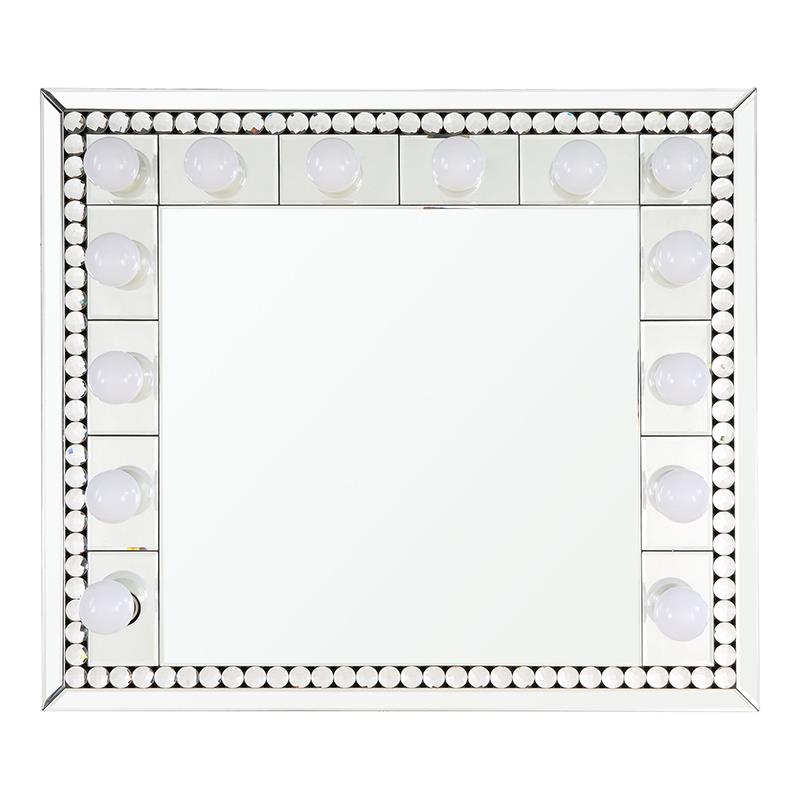 Bowery Hill Lighted Vanity Mirror in Mirrored and Faux Crystal Diamonds