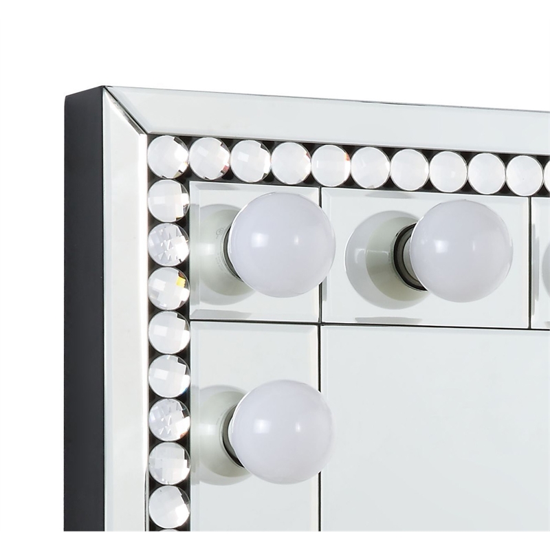 Bowery Hill Lighted Vanity Mirror in Mirrored and Faux Crystal Diamonds