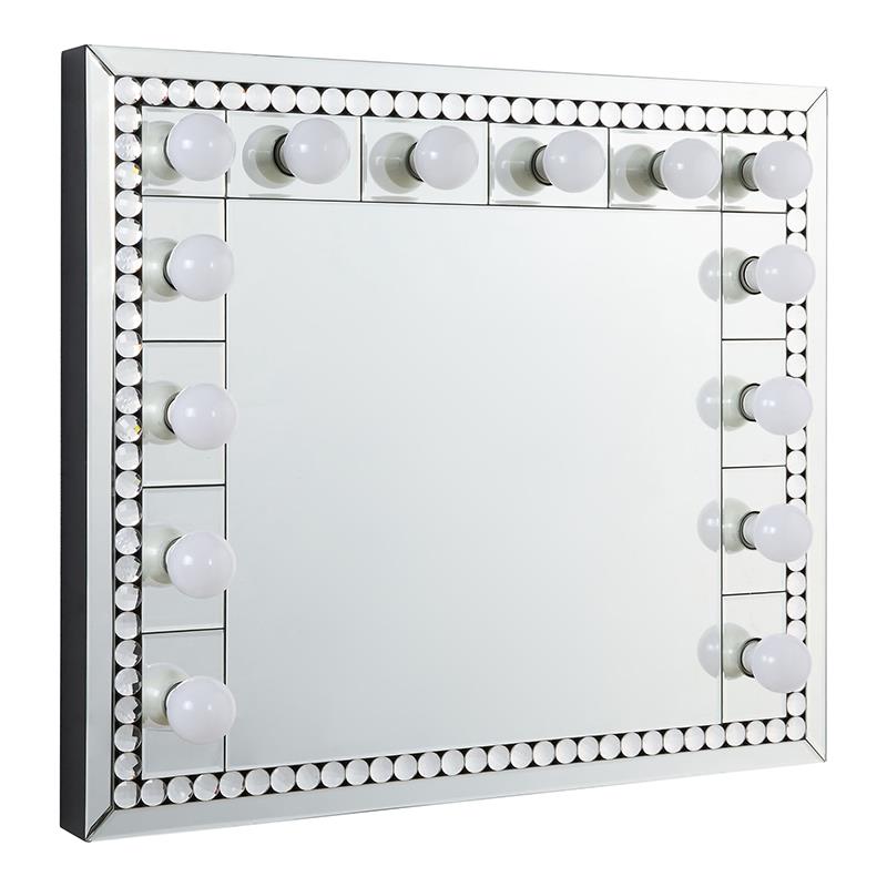 Bowery Hill Lighted Vanity Mirror in Mirrored and Faux Crystal Diamonds