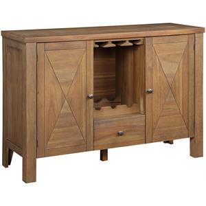 Bowery Hill 1-Drawer Wooden Server with 2 Doors in Gray Fabric and Oak