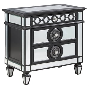 Bowery Hill Mirrored 3-Drawer Wooden Nightstand in Black and Silver
