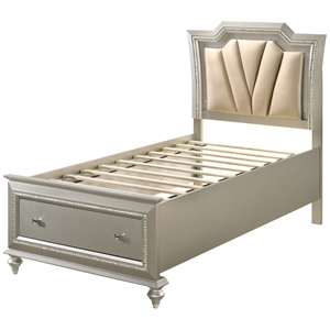 Bowery Hill Full Bed with LED in Synthetic Leather and Champagne