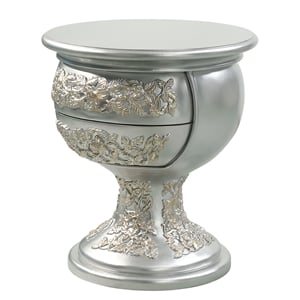 Bowery Hill Wooden Storage Nightstand with Floral Ornament in Champagne