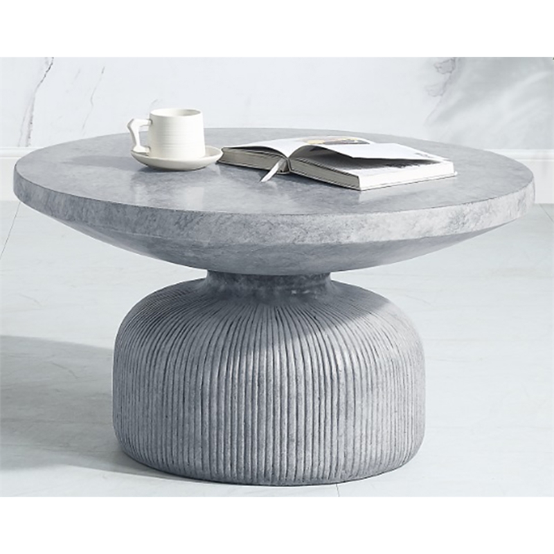 Bowery Hill Round Cement Coffee Table with Dome Base in Weathered Gray