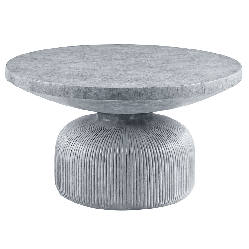 Bowery Hill Round Cement Coffee Table with Dome Base in Weathered Gray