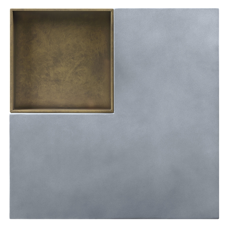 Bowery Hill Square Cement Coffee Table with Gold Tray in Weathered Gray