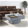 Bowery Hill Square Cement Coffee Table with Gold Tray in Weathered Gray