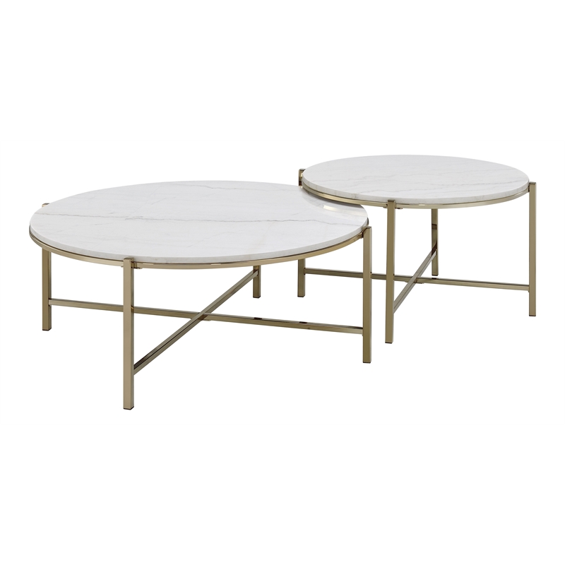 Bowery Hill Metal Nesting Table Set with Marble Top in Bronze - Set of 2