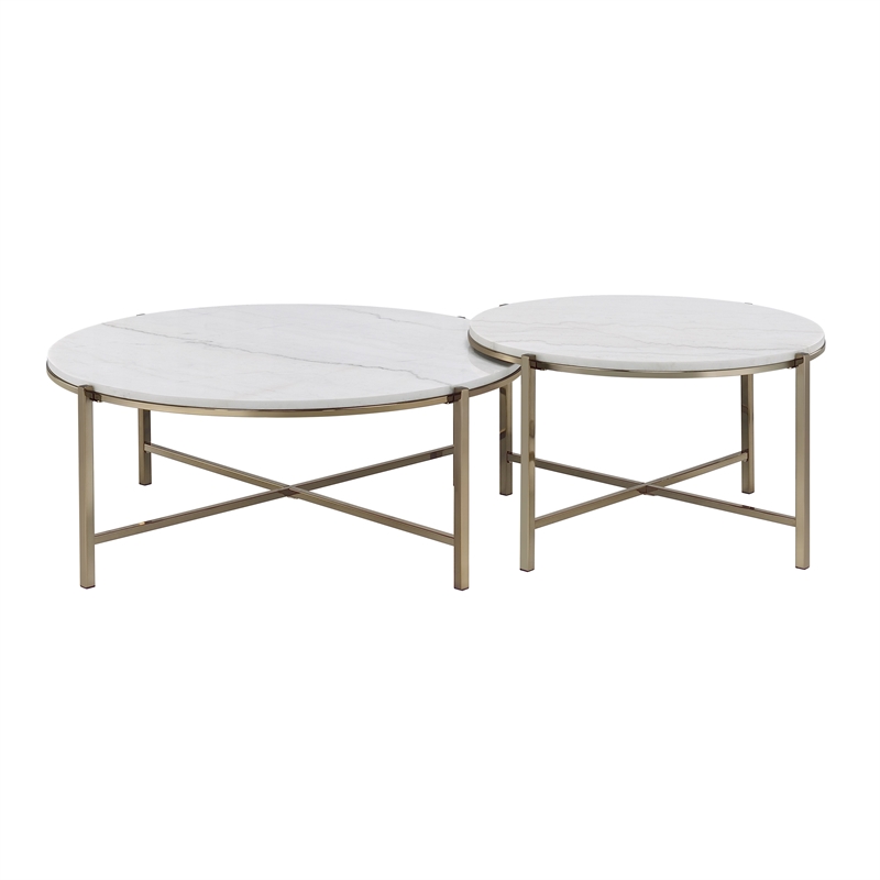 Bowery Hill Metal Nesting Table Set with Marble Top in Bronze - Set of 2
