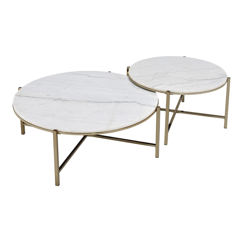 Bowery Hill Metal Nesting Table Set with Marble Top in Bronze - Set of 2