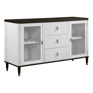 Bowery Hill Wood and Tempered Glass 3-Drawer Server in White and Brown